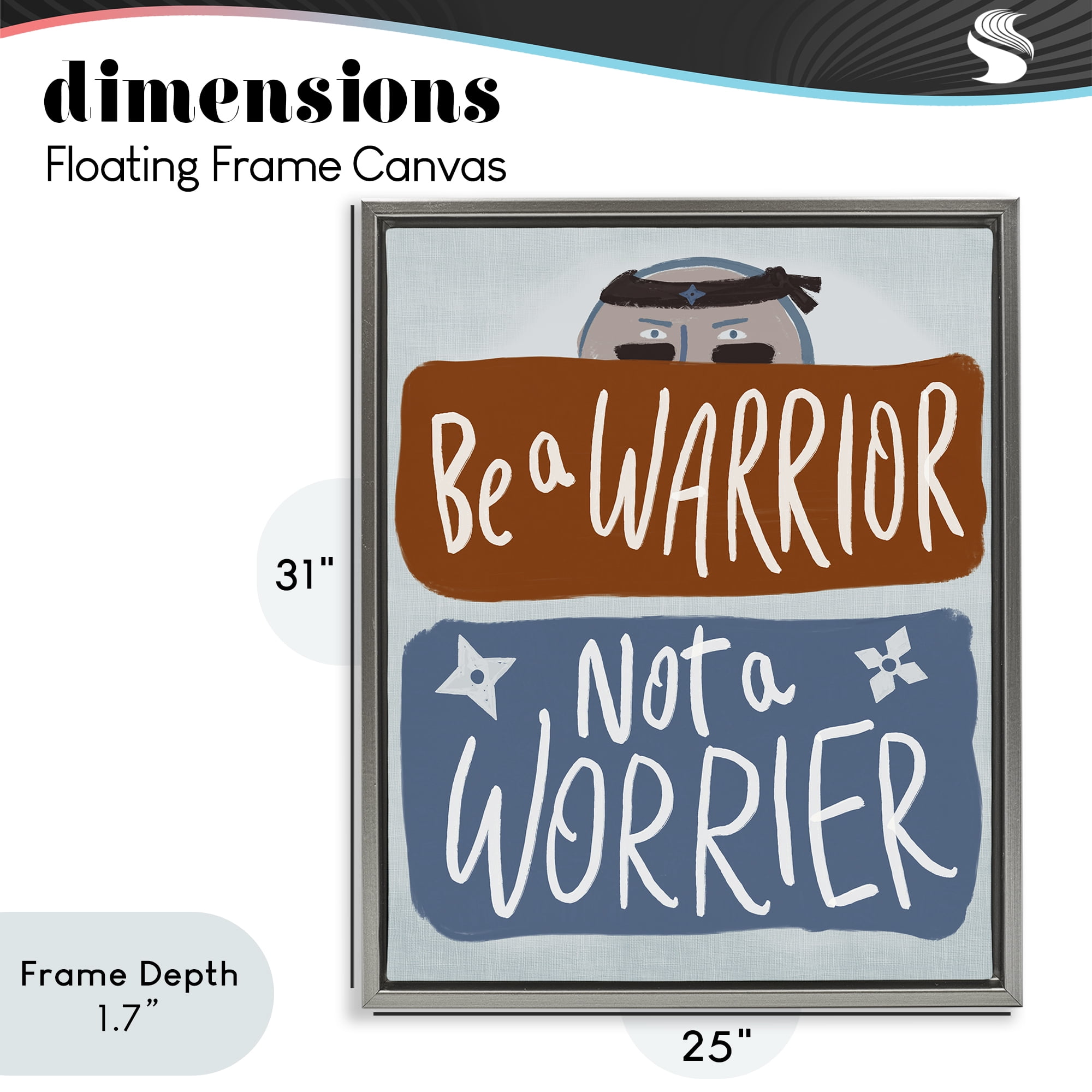 Stupell Industries Warrior Not Worrier Gray Framed Floater Canvas Wall Art, design by Connie Summers
