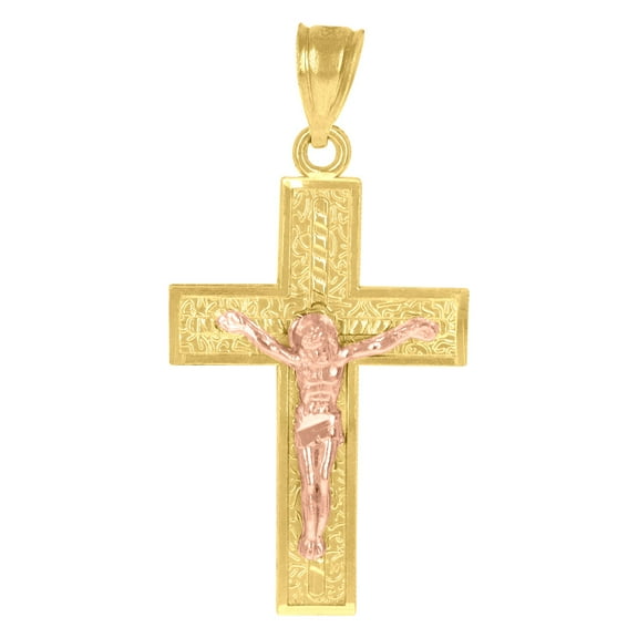 10k Yellow Gold Mens Textured Crucifix Cross Religious Charm Pendant Pendant Necklace for Men