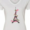 thumbnail image 4 of Inktastic Eiffel Tower in Paris with Flowers and Pink Banner Women's V-Neck T-Shirt, 4 of 5