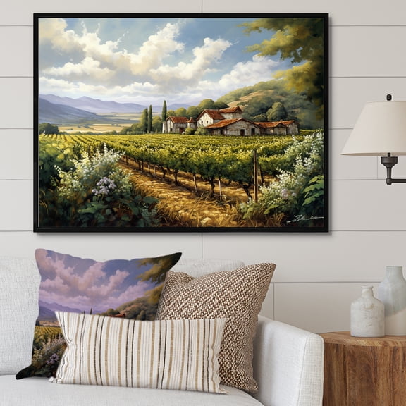Designart "Captivating Vineyard Scenery I" Vineyard Floater Framed Canvas Art Print