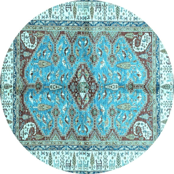 Ahgly Company Indoor Round Geometric Light Blue Traditional Area Rugs, 3' Round