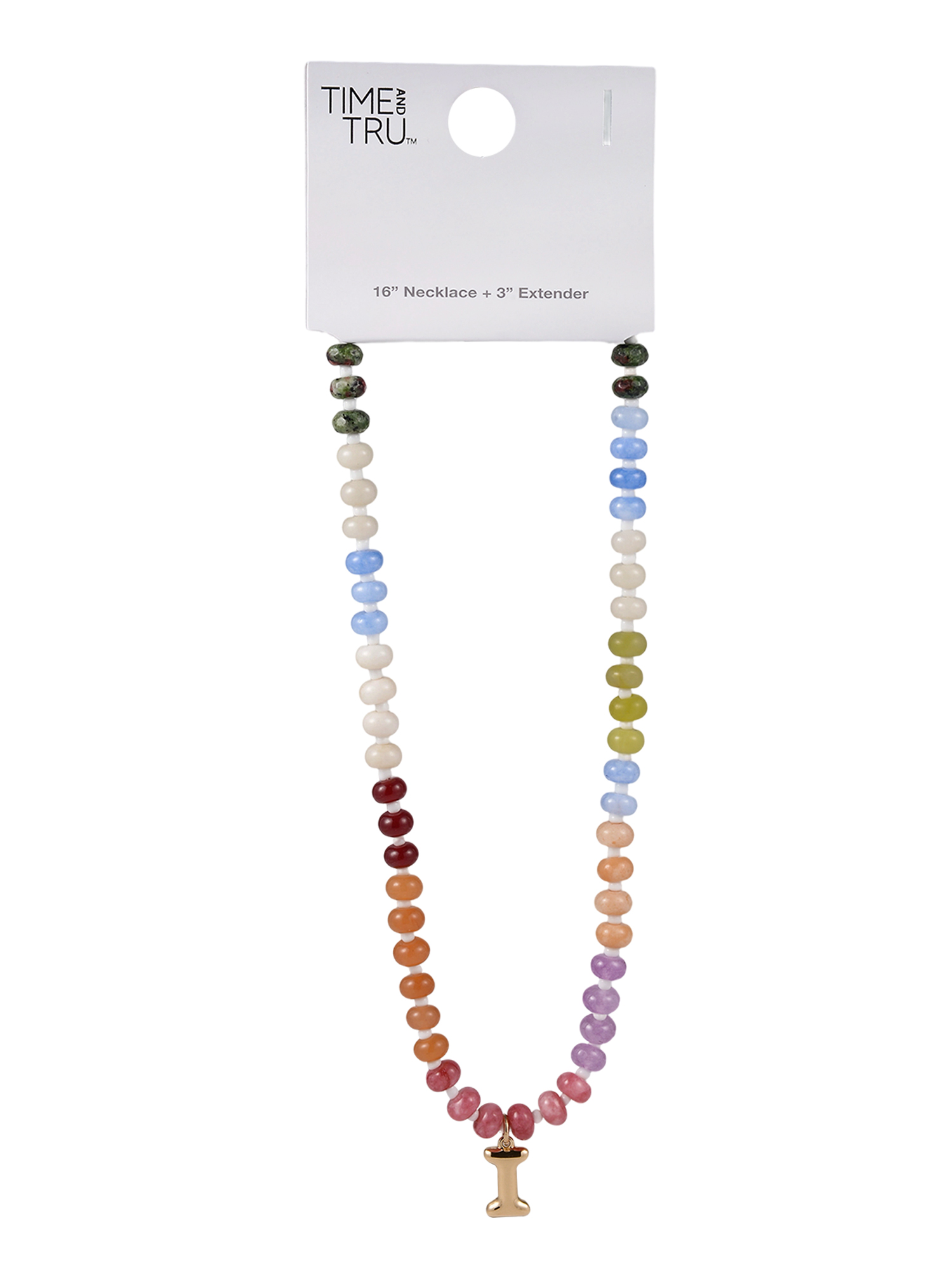 Time and Tru Goldtone Multicolored Bead Initial "I" Necklace