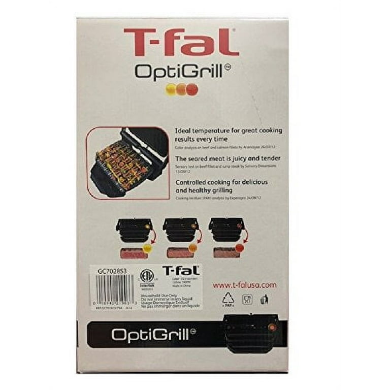 T-fal GC702 OptiGrill Stainless Steel Indoor Electric Grill with Removable  and Dishwasher Safe plates,1800-watt, Silver 