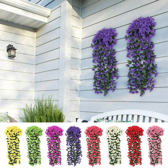 Artificial Flowers Violet Wall Hanging 33 Inch Silk Flower Garland for Wedding Home Decoration Living Room Ceiling Plastic Greenery Hanging Basket by PALIFEUR