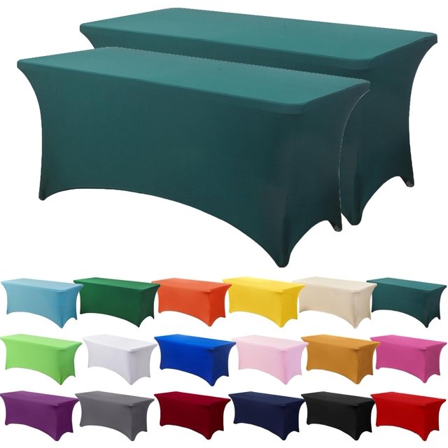 GFDYREE 2 Pack 6ft Stretch Spandex Hunter Green Table Cover for Standard Folding Tables - Universal Rectangular Fitted Tablecloth Protector for Wedding, Banquet and Party