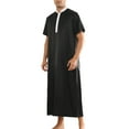 thumbnail image 4 of INSPIRE CHIC Men's Henley Collar Nightshirt Short Sleeves Contrast Color Sleep Wear Gown S Black, 4 of 6