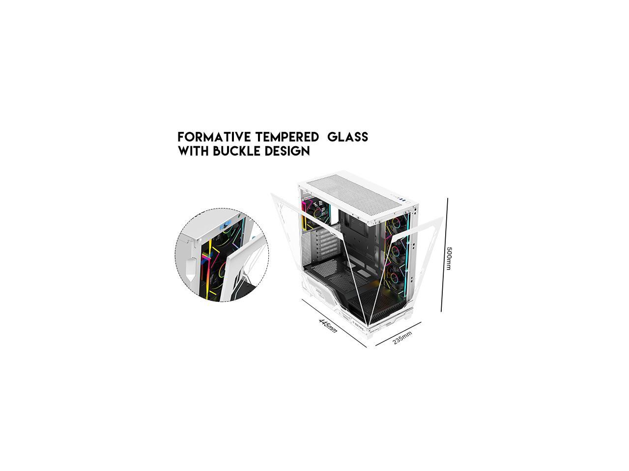 DIYPC IDX2-Ultra-ARGB Black Dual USB3.0/ 1 x Type C Tempered Glass ATX Gaming Computer Case w/ Dual Tempered Glass Panel and 3 x ARGB PWM Fans (Pre-Installed)
