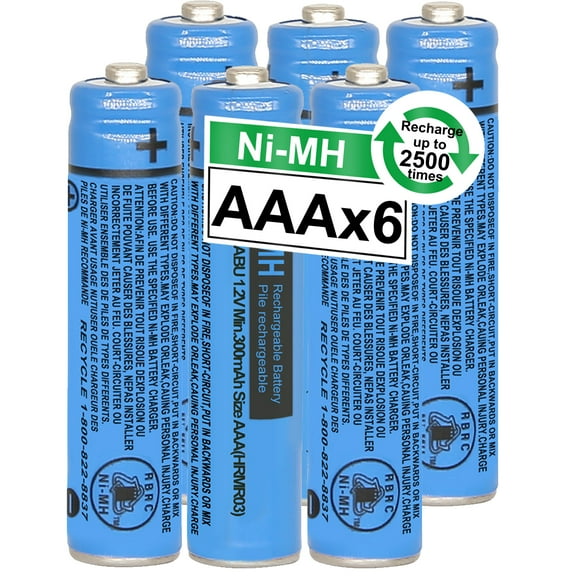 6Pack BK-30AAABU AAA Rechargeable Battery 300mAh 1.2V for Panasonic Cordless Phone Ni-MH AAA Batteries for Remote Controls, Electronics