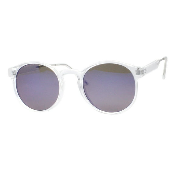 Round Keyhole Clear Frame Sunglasses Unisex Hipster Silver, Blue Mirror UV 400