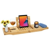 Mind Reader Bali Collection, Extendable Bamboo Luxury Bath Caddy with Book/Tablet and Wine Glass Holder, Expands to Fit Tub from 27 to 40 inches, 41"L x 8.5"W x 7.5"H, Brown