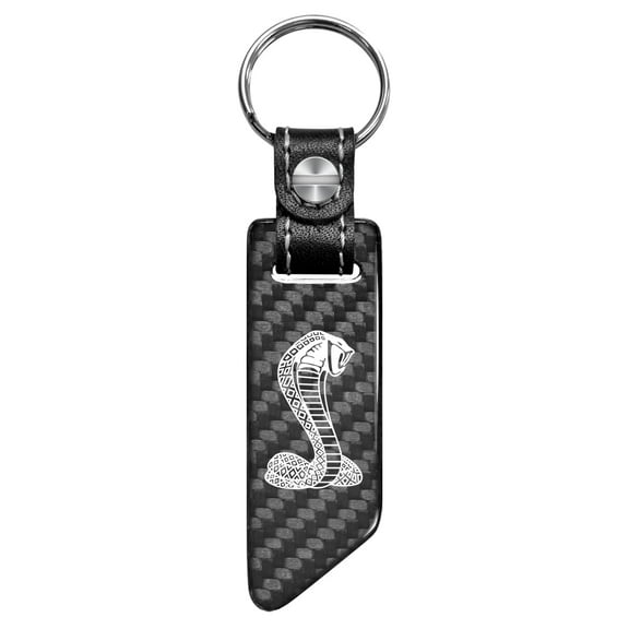 Ford Mustang Cobra Real Carbon Fiber Blade Style Black Leather Strap Key Chain