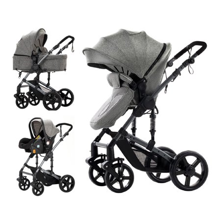 Iris Baby 3 in 1 Baby Stroller Infant Travel System,Sports High View Pram,Magnesium Alloy Frame,Grey