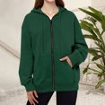 thumbnail image 5 of Soft Fleece Zip-Up Hoodie for Women, Long Sleeve Drawstring Open Front Sweatshirt - Loose Fit Casual Fall Winter Jacket Green XL, 5 of 6