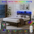 thumbnail image 6 of Queen Size Bed Frame with Storage Headboard, Upholstered Platform Bed with Charging Station & RGB LED Lights, Heavy Duty Metal Slats, Noise Free, Gray, 6 of 9
