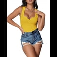thumbnail image 1 of Camisetas Sin Mangas de Verano para Mujer, de Punto Acanalado, con Cuello en V y Muescas, Ajustadas. Amarillo XL, 1 of 9