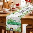thumbnail image 5 of St. Patrick's Day Table Runner - 90 Inch Long Green Truck Lucky Shamrocks Rustic Wooden Cotton and Linen Blended Dress Scarves Farmhouse Table Runner for Kitchen Dining, Coffee Table, 13" x 90", 5 of 8