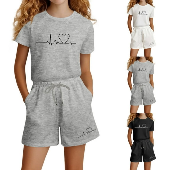 TBWNWG Stylish Girls Outfits & Sets - Fashion Letter Print Casual Loose Short Sleeve Suit for Kids,Size 5 Years
