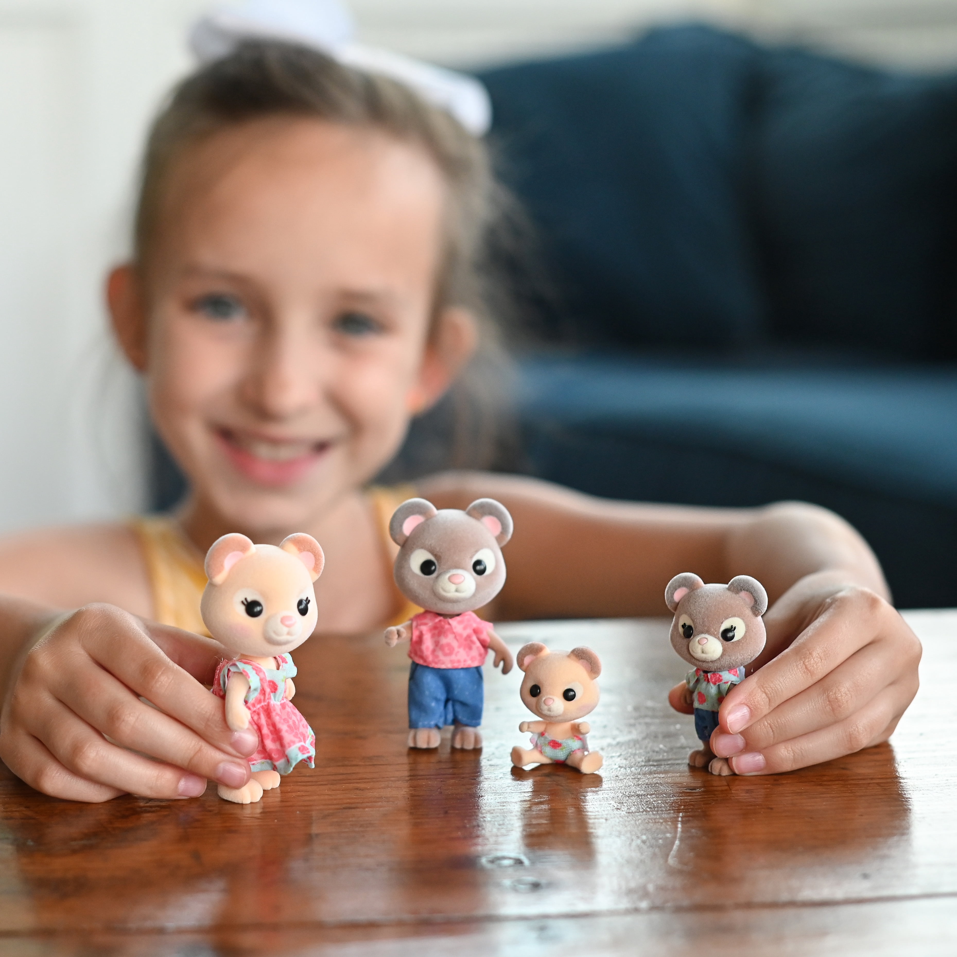 Honey Bee Acres Bear Family, 4 Miniature Flocked Posable Dolls