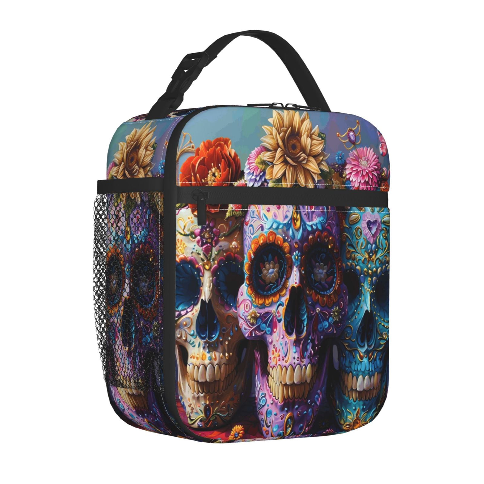 Lunch Bag For Women Men Insulated Portable Lunch Box Bento Box Office Picnic Travel Cooler Bag Festive Sugar Skulls (1)