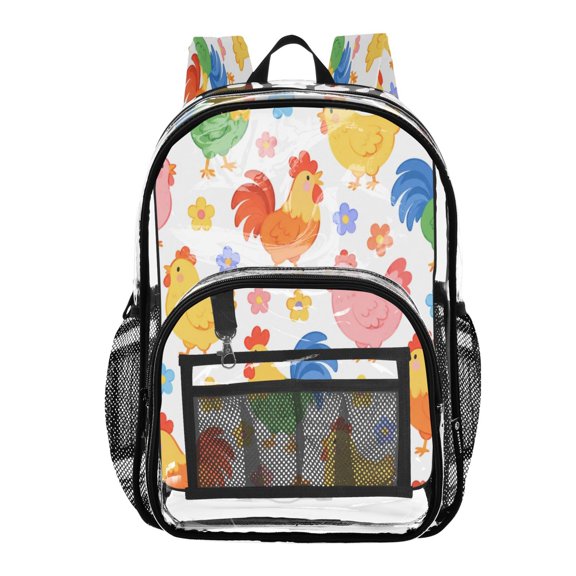 PVC Transparent Backpacks Clear Backpack for Travel and Outings Cute Chicken and Floral Pattern