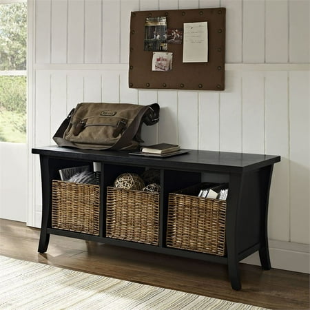 Crosley Wallis Storage Entryway Bench With Baskets In Black