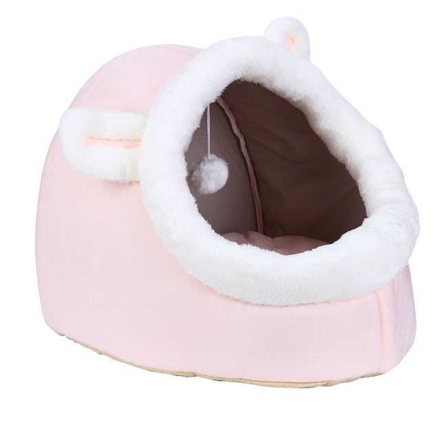 Cama Para Gatos Cama cerrada para gatos Tienda de campaña antideslizante para el invierno Cesta pequeña para perros acogedora (Rosa S)
