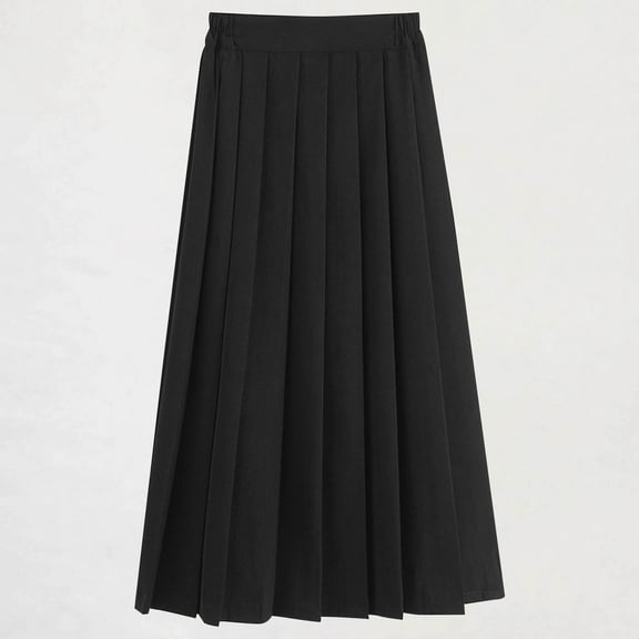 Girls' Pleated Long Skirt with Elastic Waist, College Style School Uniform Skirt for Children and Teenagers, Limited Time Offer Under 10 Dollars