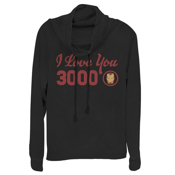 Junior's Marvel Iron Man Love 3000 Forever Cowl Neck Sweatshirt Black 4X Large