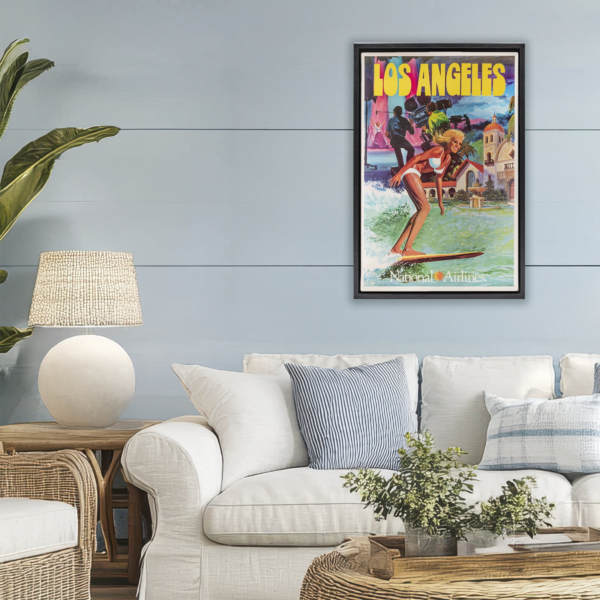 Stupell Industries Vintage Los Angeles Travel Black Framed Floater Canvas Wall Art, design by Vintage Posters