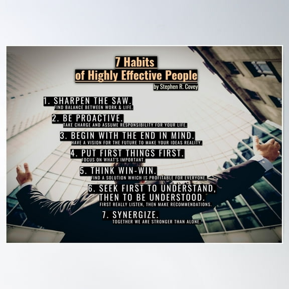 7 Habits Of Highly Effective People - Stephen R. Covey Poster Wall Art, Modern Wall Decor For Living Room Bedroom, 8x12 UNFRAMED