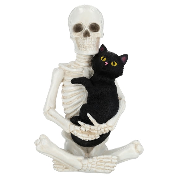 Skeleton and Cat Decoration, Black and White, 7", Halloween by Way To Celebrate