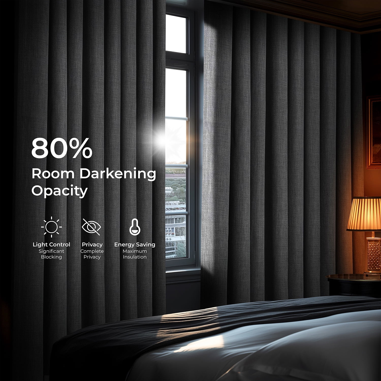 HPD Half Price Drapes Blazer Grey Extra Wide Faux Linen Room Darkening Curtains for Bedroom & Living Room Curtains (1 Panel), Window Curtains 120 inches long, extra wide curtains, 100W X 120L