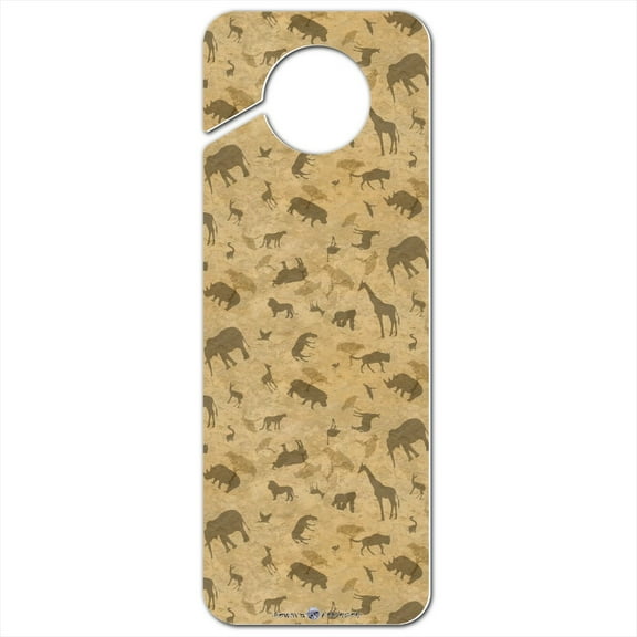 Africa Animal Silhouettes All Over Pattern Plastic Door Knob Hanger Sign
