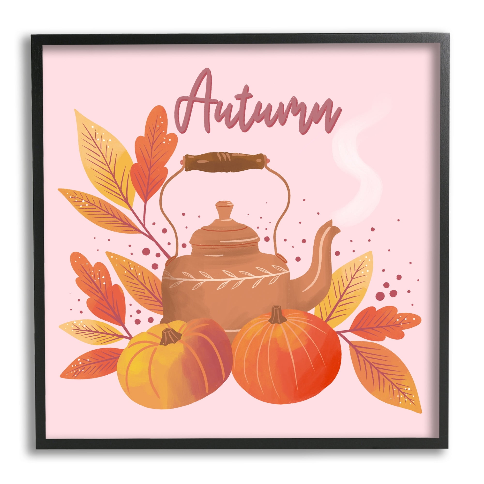 Stupell Industries Warm Autumn Teapot Seasonal Pumpkin Botanicals Graphic Art Gray Framed Art Print Wall Art, Design by Dominika Godette