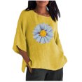 thumbnail image 1 of Hauts d'Été pour Femmes 2023 Femmes Été Aguichant Imprimé Régulier à Boutons Manches Trois Quarts Col Rond Bohémien T-Shirt Grande Taille pour Femmes, 1 of 4