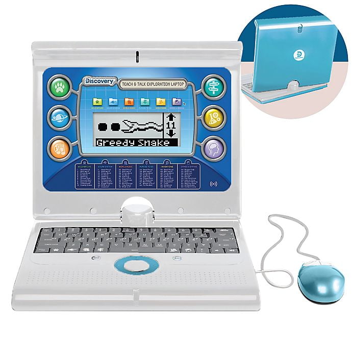 Discovery-Kids-Teach-Talk Exploration Toy Laptop Children’s Educational Interactive Computer, 64 Challenging Games and Activities, Pivoting LCD Screen, Keyboard and Mouse Included ( Blue )