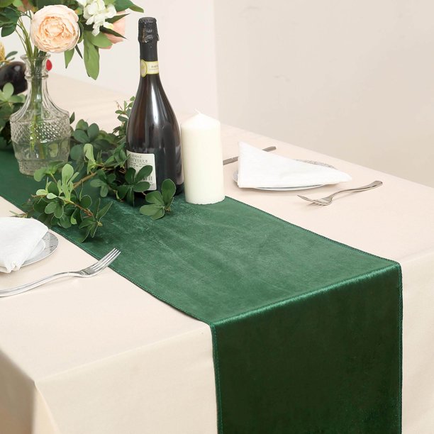 Efavormart 12" x 107" Hunter Green Premium Velvet Table Runner For