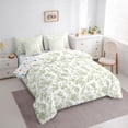 thumbnail image 3 of Manfei Vintage Botanical Leaf Bedding Comforter Set 7 Pieces,Flower Floral Full Bedding Set,Green White Fitted Sheet Flat Sheet,Microfiber Bedroom Decor Reversible, 3 of 7
