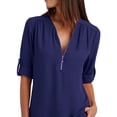 thumbnail image 3 of DYMADE Womens Solid Long Sleeve Zipper Tops Casual Chiffon Shirt Blouses, 3 of 4