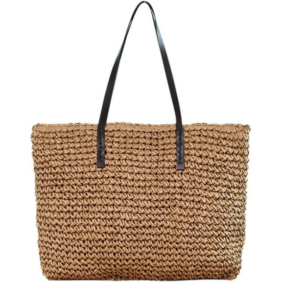 Zhengup Womens Handwoven Straw Shoulder Bag Large Summer Beach Handles Handbag Tote with Zipper