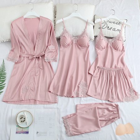 

Female Pajamas Set 5pcs Sleepwear Lace Comfortable Sleepwear Loungewear 2XL