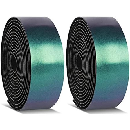 EVA PU Leather Handlebar Belt for Road Bike Anti-Vibration Bicycle Handlebar Grip Wraps (Set of 2) with Bar Plugs,Star Green