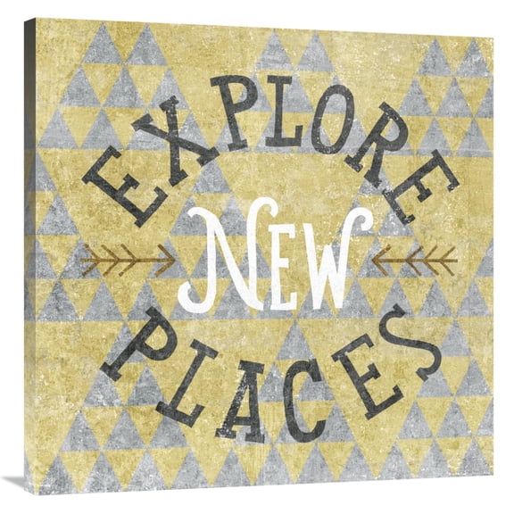 Global Gallery's 'Mod Triangles Explore New Places Gold' By Michael Mullan Stretched Canvas Wall Art