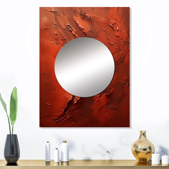 Designart "Semi-Sweet Artistry I" Abstract Collages Mirror Wall Decor - Modern Red Abstract Mirror Wall Art For Entryway - 32" x 24" Inch