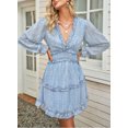 thumbnail image 3 of Dokotoo Women's Sky Blue Above Knee Length Dress V Neck High Waist Boho Dresses Size Large US 12-14, 3 of 5