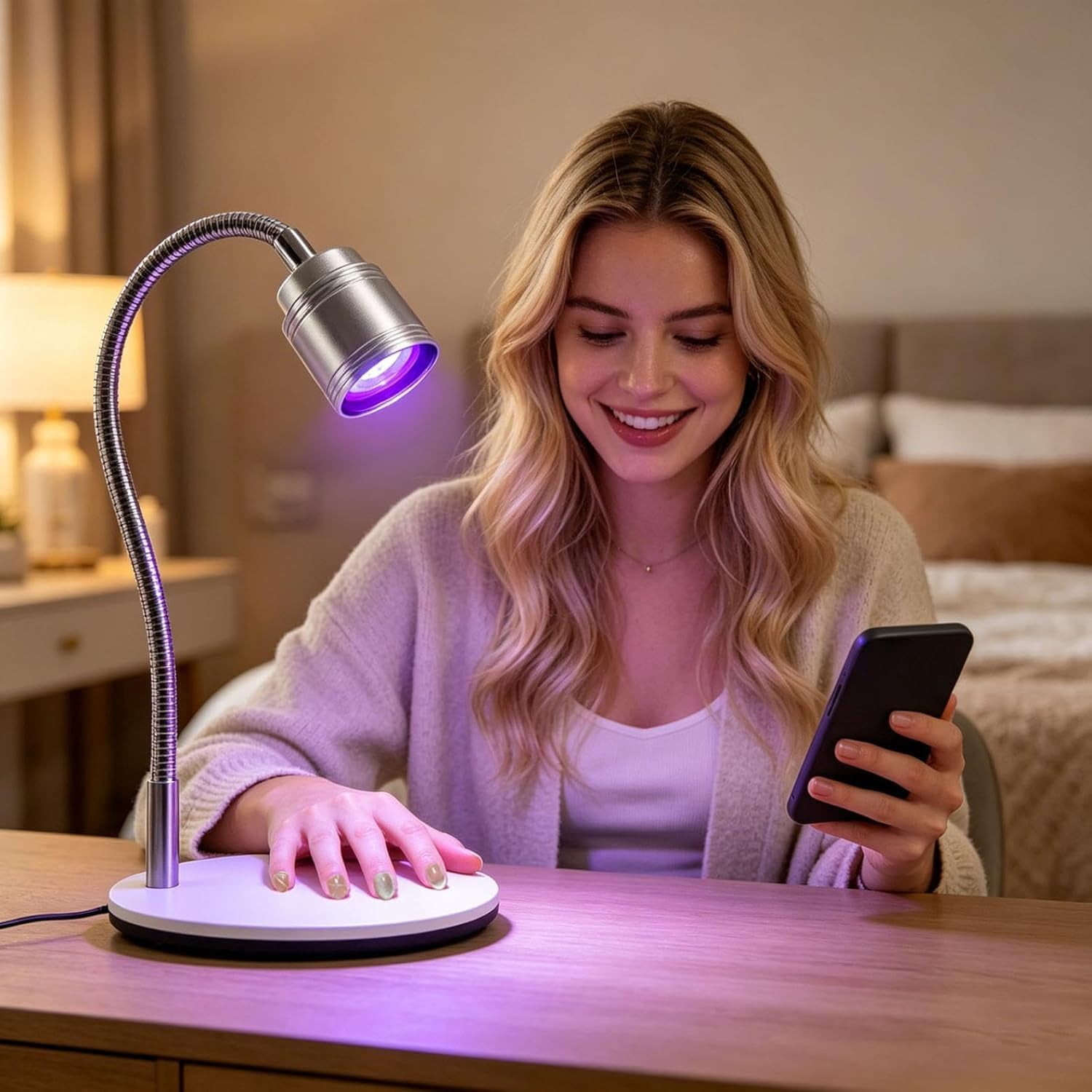 Hands-Free UV LED Nail Lamp with Foot Pedal – 360° Flexible Gooseneck Flash Cure Light for Extensions & 3D Art, Heavy Duty USB Base(RL Silve 1 PC)
