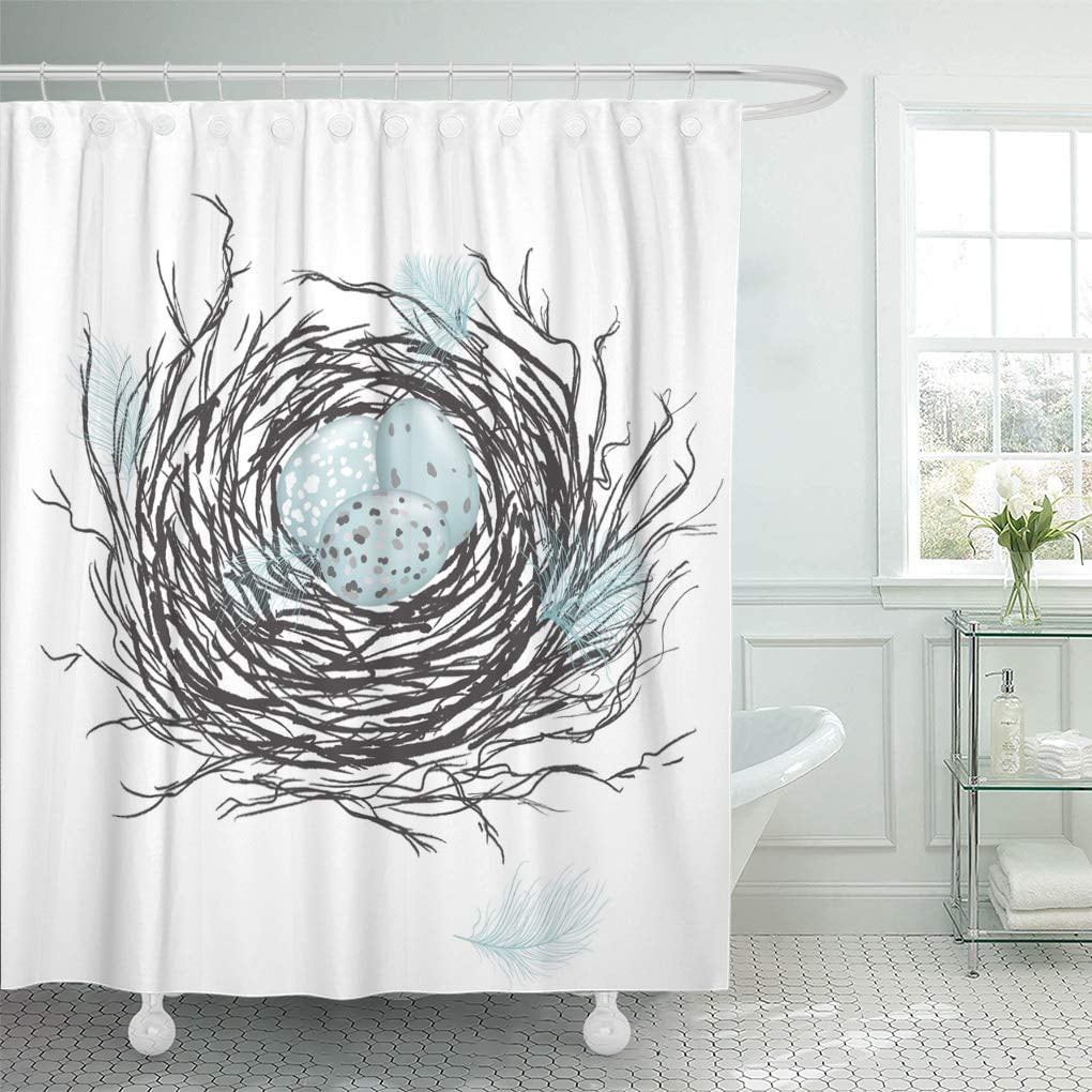 Libin Bird Nest Robin Eggs and Feathers in Charcoal Brushes Shower