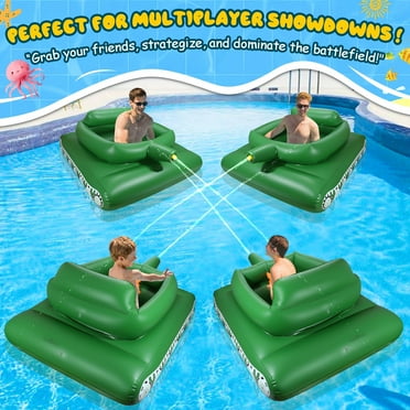 Giant Inflatable Tank Ride On Pool Float, Blow Up Tank Pool Floatie with Functional Pump-Action Water Cannon for Adults & Kids Ages 5 (1Pack)