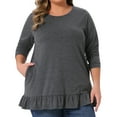 thumbnail image 2 of DARING DIVA Women's Plus Casual Long Sleeve Ruffled Hem Blouse 4X Dark Gray, 2 of 6