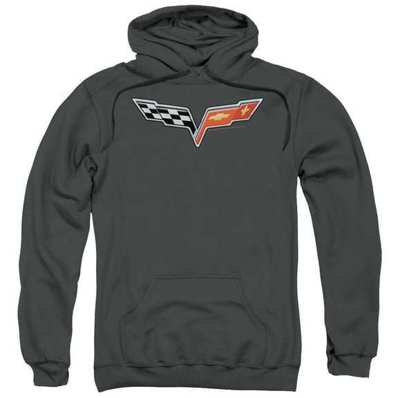 Trevco CHV158-AFTH-3 Chevrolet & The Vette Medallion-Adult Pull-Over Hoodie, Charcoal - Large